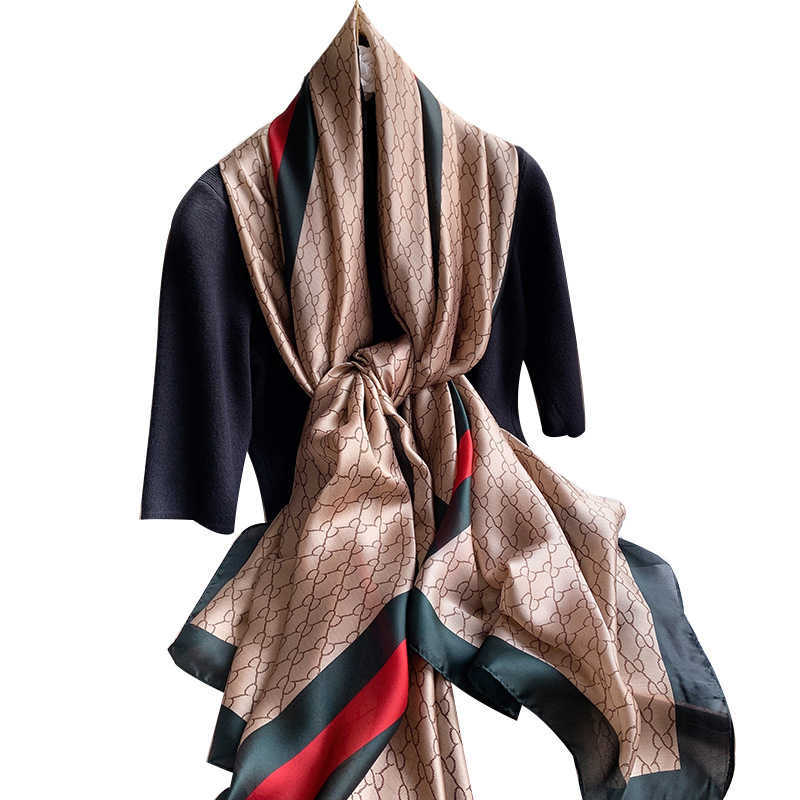 2024 NY CASHMERE SCARF Simulerad Silk Autumn Printed Plain Collar Women's East Gate Korean Edition Seasonal Universal Long