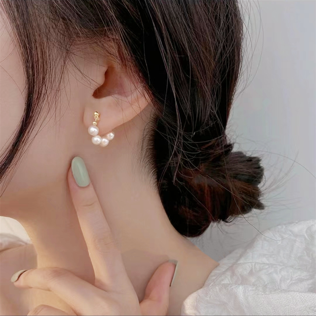 Earrings French U-shaped Freshwater Pearl Women