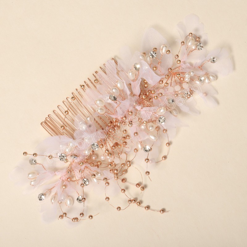 Lace Hair Comb Wedding Hair Accessories For Woomen Pearl Crystal Floral Hairpin Tiaras Princess Hairband Bridal Crown Jewelry