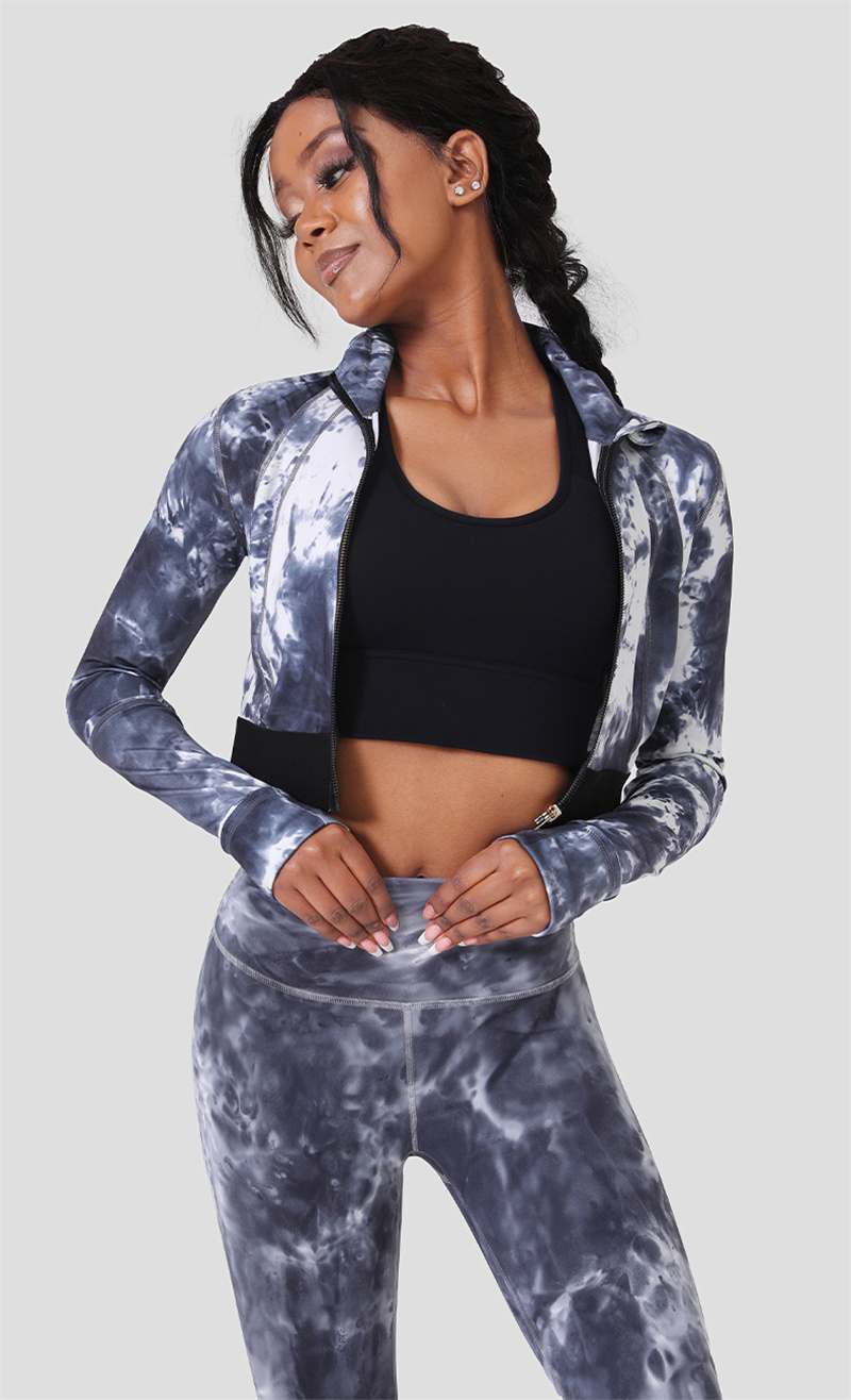 LL-88027 dames yoga-outfits fitness slijtage sportkleding buiten korte jassen close passende kleding voor volwassenen training trainer tie-dye lange mouwen tops