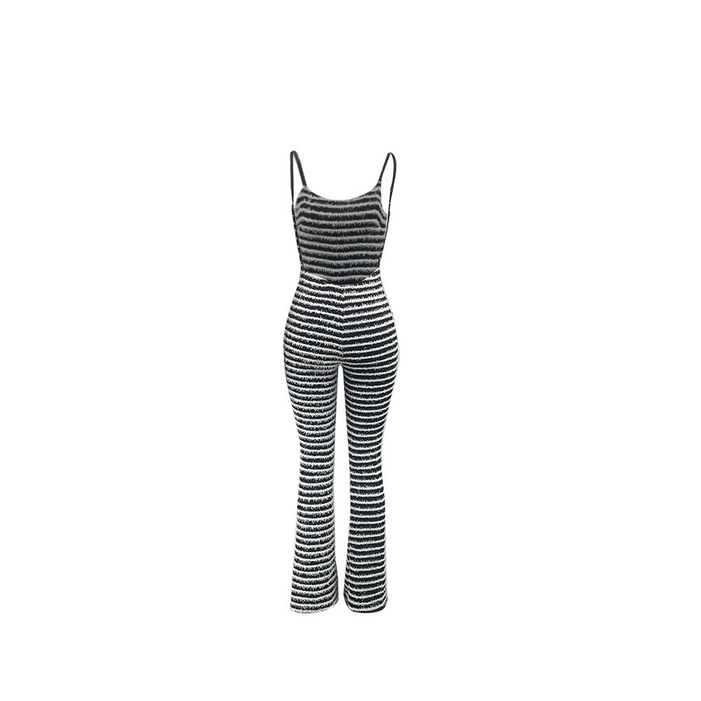 Designer Sexig backless jumpsuits Summer Women Spaghetti Strap Bodycon Rompers ärmlös randiga One Piece Overalls Flare Pants Wholesale Clothes 10079