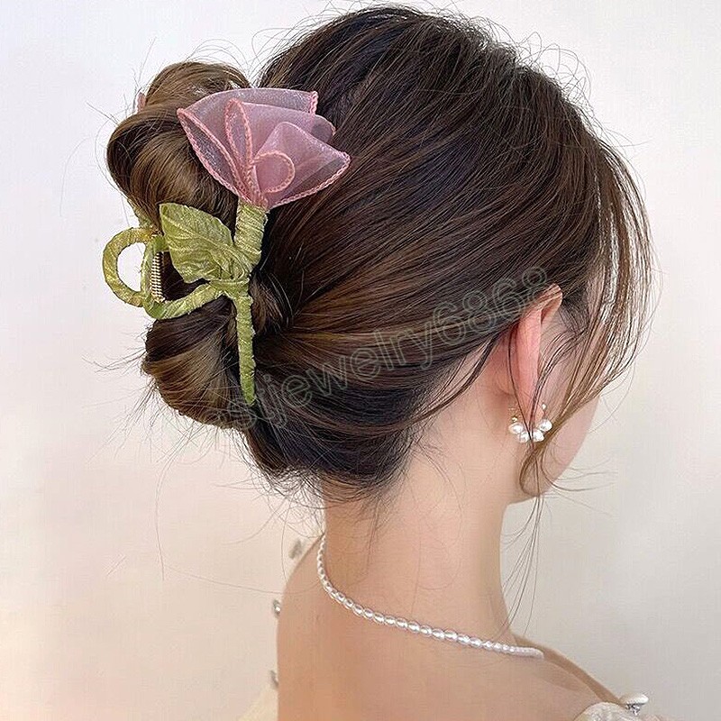 Neue Tulpe Haarklaue Blume Tulle Clip Kopfschmuck Vintage Ponytail Klaue Clip süßes Haar Klauen Mädchen Haarschmuck Haarnadel Geschenk Geschenk