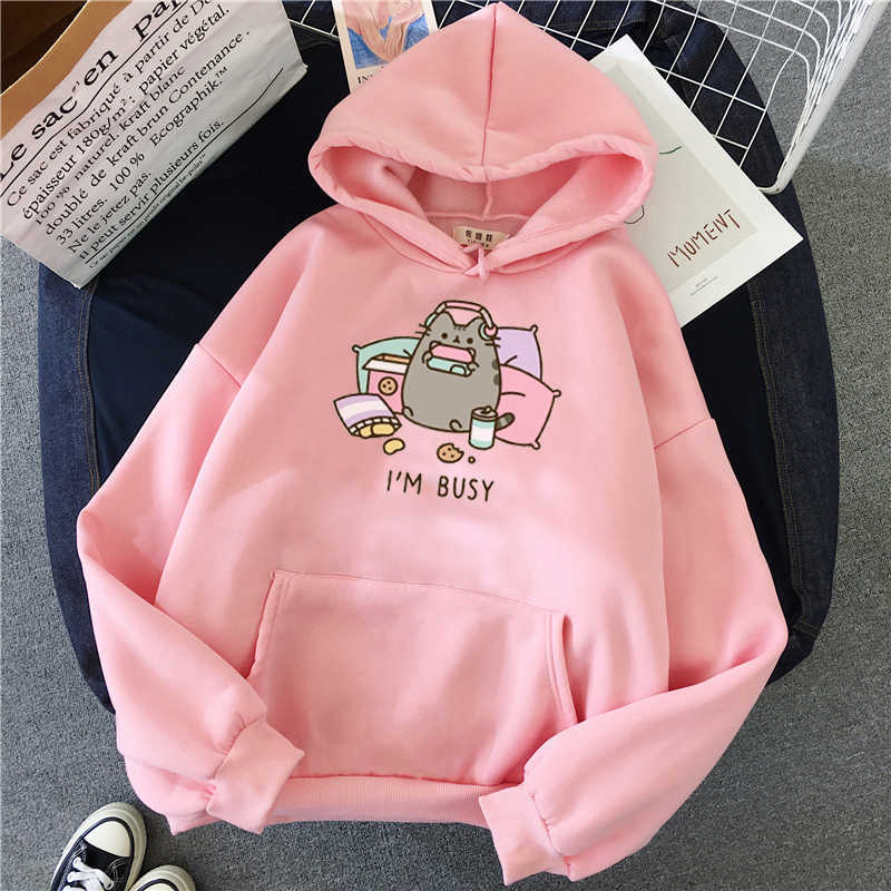 2021 rolig katt hoodie kvinnor mode kawaii koreanska harajuku tröja kvinnliga 90 -tals tecknad kläder kvinnliga huva överdimensionerade flickor hkd230725