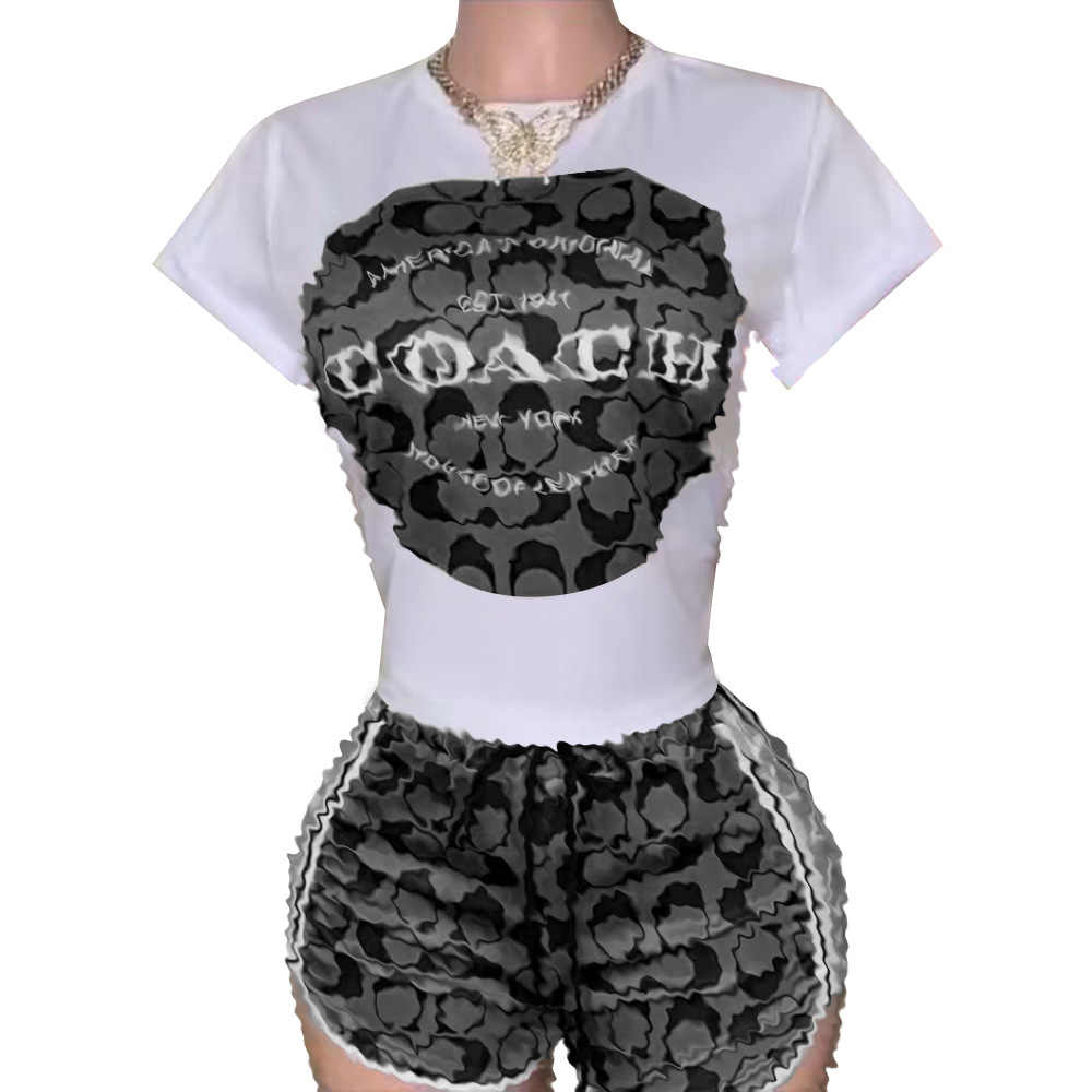 Designer Women's Outdoor Casual Fashion Printed Shorts Short Sleeve Pants Sports Suit