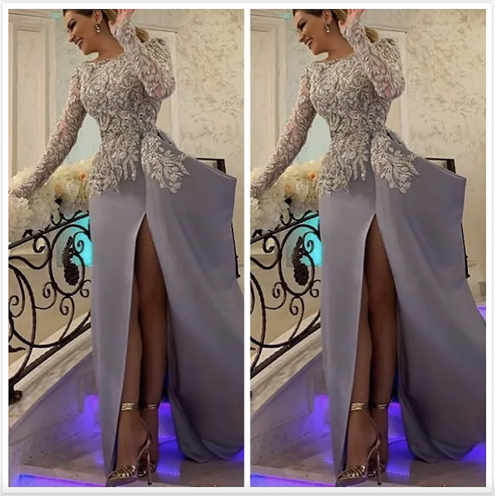 Aso Ebi 2023 Arabic Vintage Lace Beaded Evening Dresses Long Sleeves Prom Dresses High Split Formal Party Second Reception Gowns