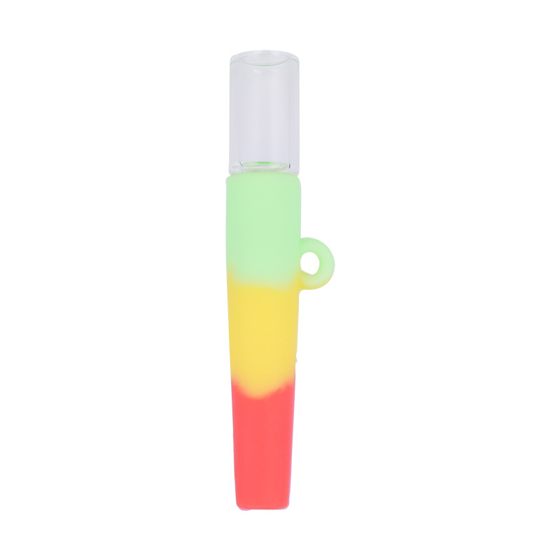 Glass One Hitter Pipe Bat With Silicone Mouth 82MM Mini Tobacco Hand Pipe Oil Burner Nozzle Resistant Hand Smoking Cigarette Bat Tube Tobacco Colorful Hookah DHL