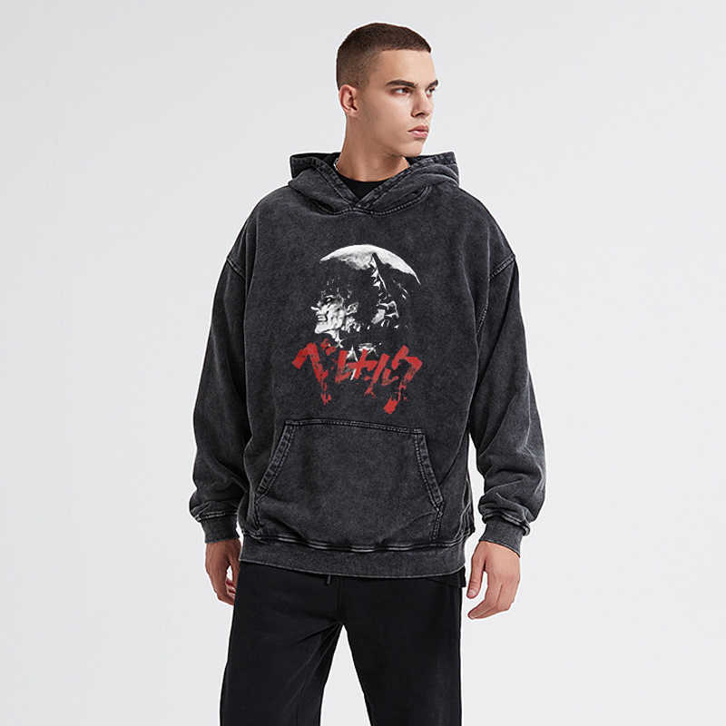 Herren Berserker Anime Retro gewaschener Hoodie -Eingeweide Grafik gedruckt Sweatshirt Streetwear Hip Hop Pulovers Kausaler Unisex Sudaderas HKD230725