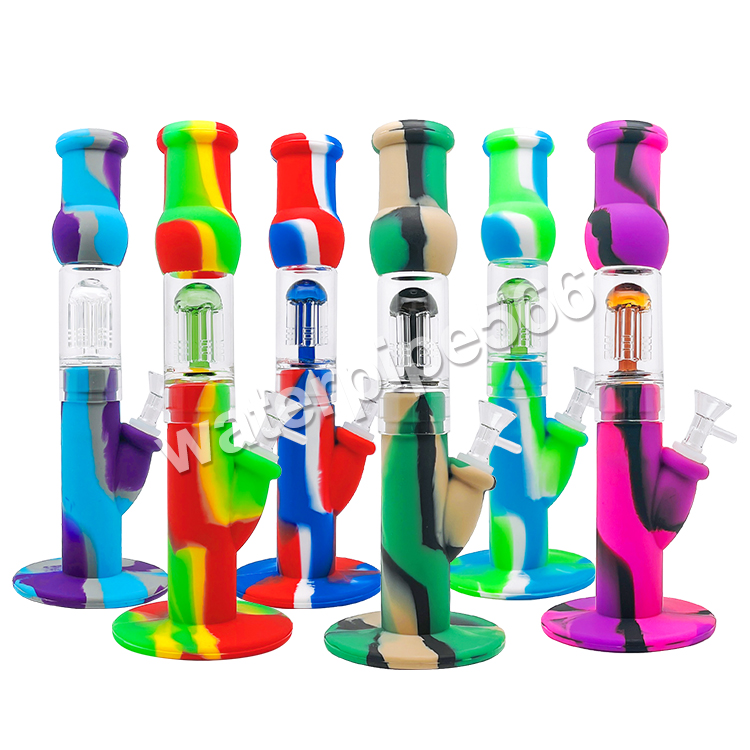 Silicone Bong Dab Rig Glass bongs 12.5inches Hookahs 6 arms water pipes with bowl smoke pipe