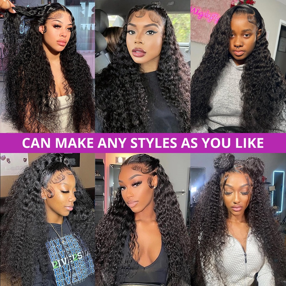 180%densitet Deep Wave Spets Frontal Wig 13x6 HD spets peruk 13x4 Curly Human Hair Wigs For Black Women 30 40 Inch 360 Water Wave Spets Front Wig Wig Wig