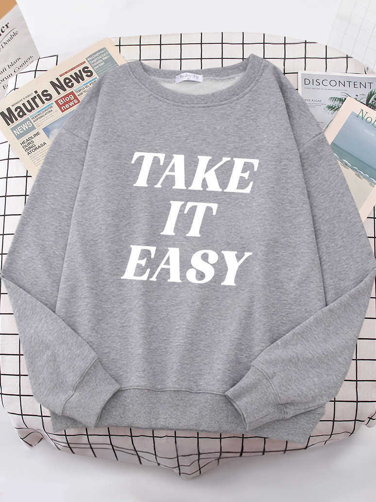 2023 Take It Easy Letter Printing Hoodies Soft Brand Clothing Thermal Fashion Women Sweatshirt Plus Size Pullover Woman Hoodie HKD230725