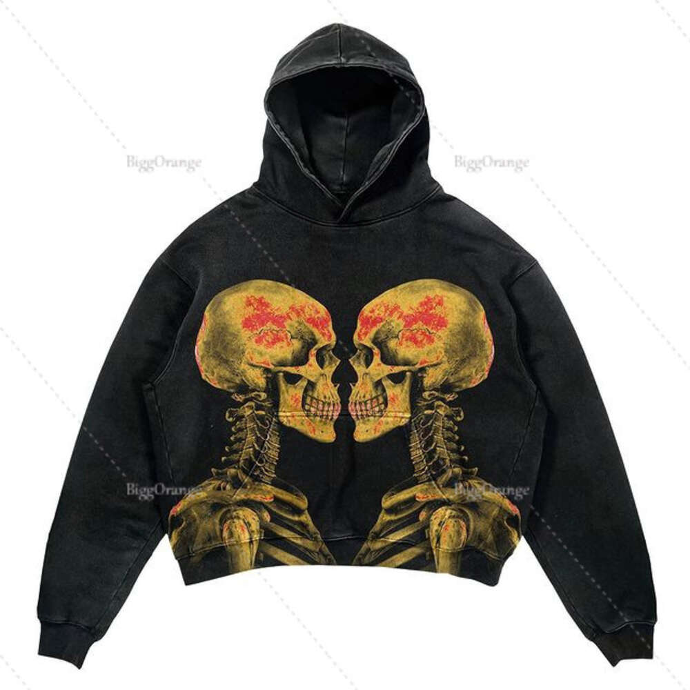 Punk Design Printed Hoodie Haruku Street Apparel Y2 Modna duża z kapturem Hip Hop Gothic Long Rleeve