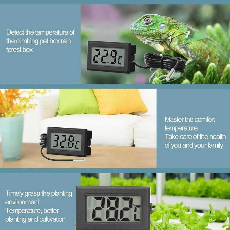 Waterproof LCD Digital Thermometer Aquarium Electronic Precision Fish Tank Temperature Measuring Tool with Probeno Battery