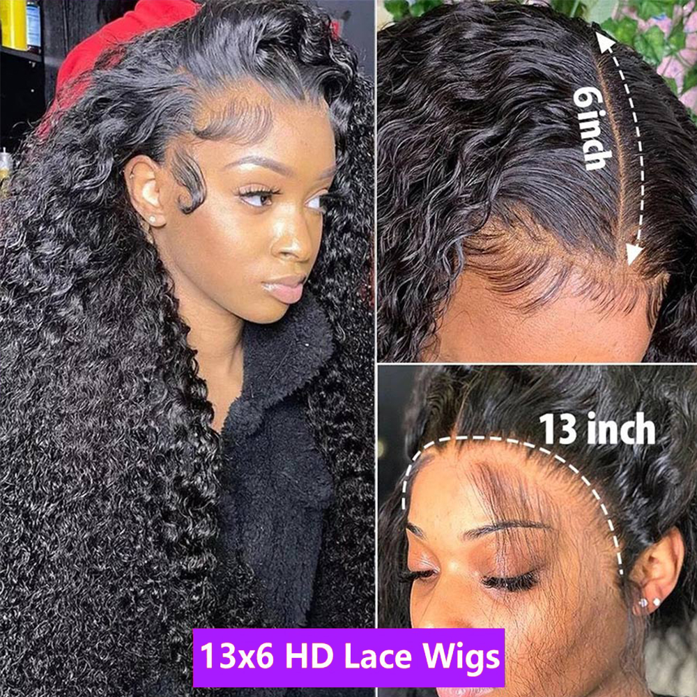 13x4 Deep Wave Frontal Wig 220%Densitet HD Spets Front Water Wave Brasilian Curly Wigs For Women 360 Full Spets Wig Human Hair Pre Plucked