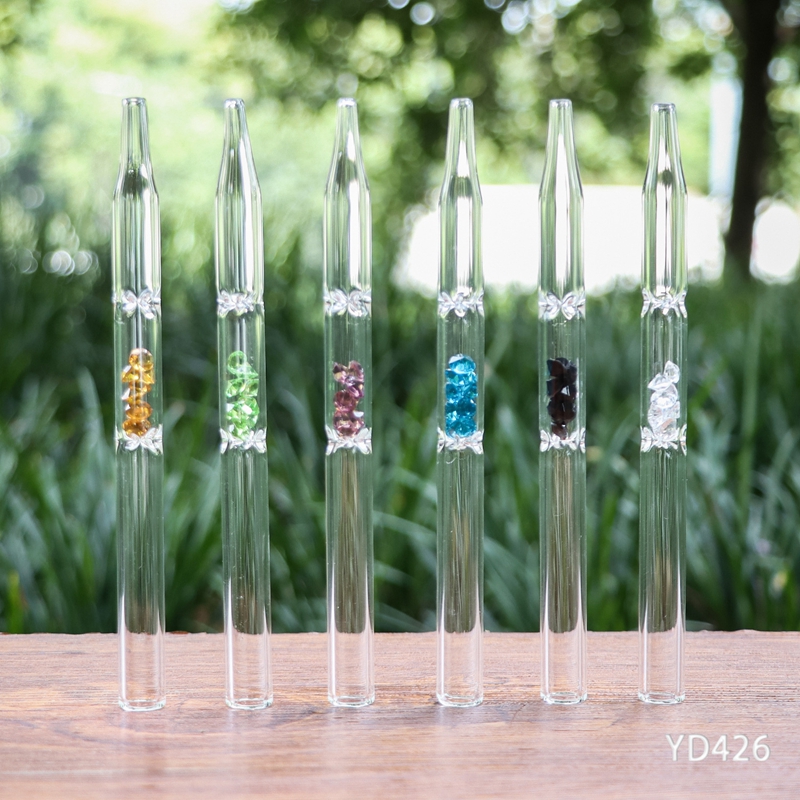 Honeypuff Reting Glass One Hitter Pipe Bat med Diamond Design 155mm Mouth Filter Tips Cigarett Munstycke Rolling Steamroller Tobak Rhinestones Pipe New