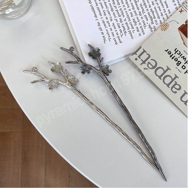 Traditional Chinese Style Peach Blossom Branch Hair Stick Ancient Metal Flower Hairpin Hanfu Hair Accessories Hair Forks