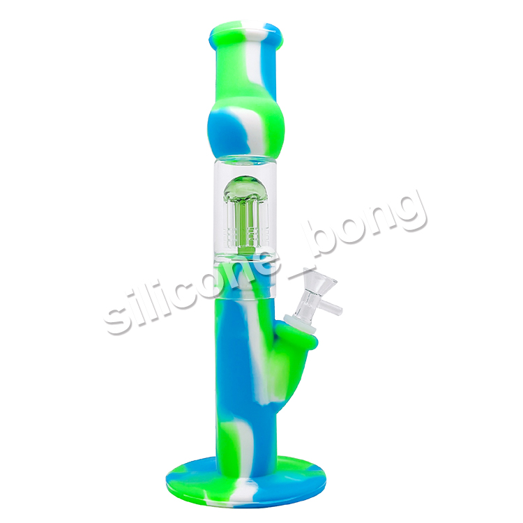 Plataforma Dab de tubería de agua de silicona de 12,5 pulgadas con 6 brazos Perc Recycler Bubbler tubo recto bong con recipiente de vidrio accesorios para fumar