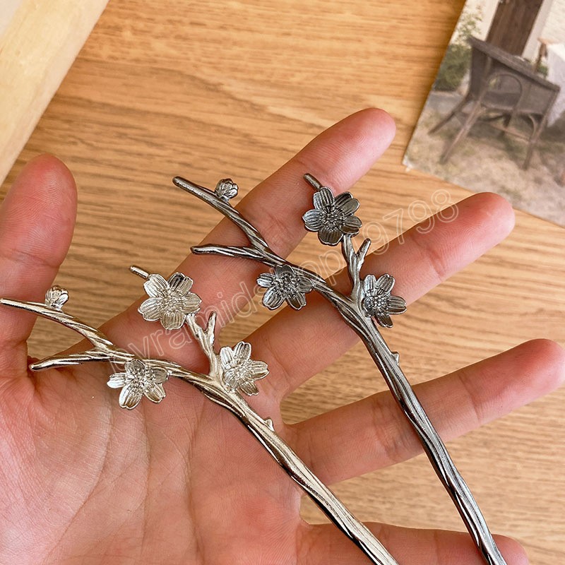 Traditional Chinese Style Peach Blossom Branch Hair Stick Ancient Metal Flower Hairpin Hanfu Hair Accessories Hair Forks