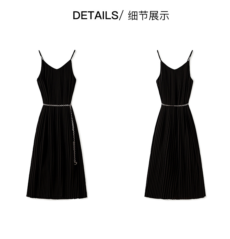 2023 Summer Black Solid Color Dress Sleeveless V-Neck Midi Casual Dresses W3Q064512