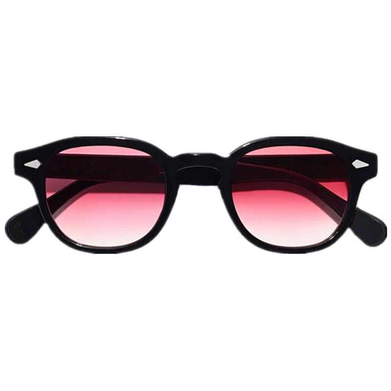 24New Johnny Depp Round Black Sunglasses UV400 Retro-Vintage Goggles Multicolor Lens Acetates Goggles Occhiali da solfi fullset case