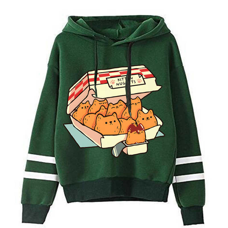 Gatinho Nuggets Fast Food Cat Impresso Sorto feminino Top Women Harajuku Fashion Hoodies Oversize Manga Longa Kawaii Hoodies HKD230725