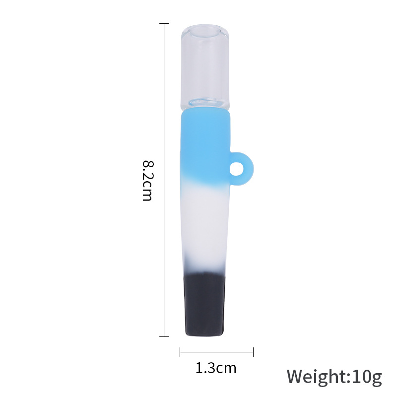 Glass One Hitter Pipe Bat With Silicone Mouth 82MM Mini Tobacco Hand Pipe Oil Burner Nozzle Resistant Hand Smoking Cigarette Bat Tube Tobacco Colorful Hookah DHL