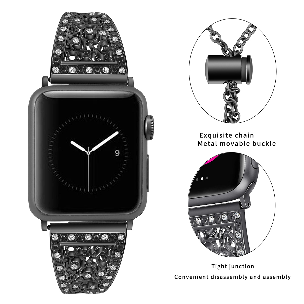 Luksusowy damski pasek diamentowy do Apple Watch Ultra Band 8 49 mm 44 mm 40 mm 41 mm 45 mm mody metalowa bransoletka iwatch 38 42 mm 7 6 SE Pasek