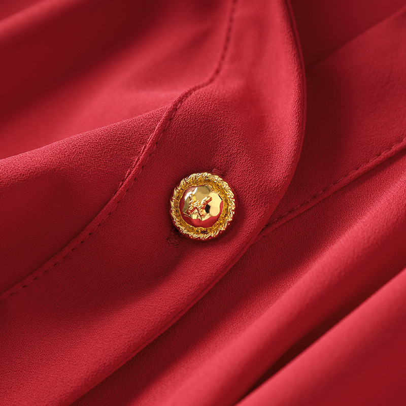 2023 Zomer Rode massieve kleurenjurk Knoppen met korte mouwen Knoppen Midi Casual jurken W3Q064710