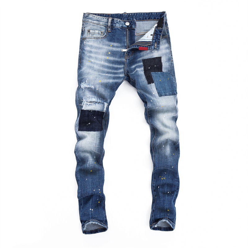 Un badge pour hommes déchire un jean noir étirement des pantalons de jean noir slim fit slim lavé pantalon de pantalon hip hop lambris