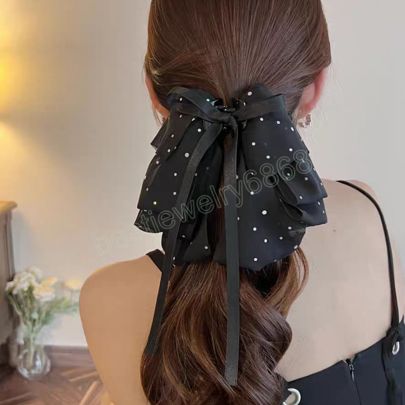 Clip coda di cavallo a nastro lungo ragazze ragazze Big Bowknot Capelli capelli dolci Caspi di capelli a mezzo legato Accessori capelli faticosi