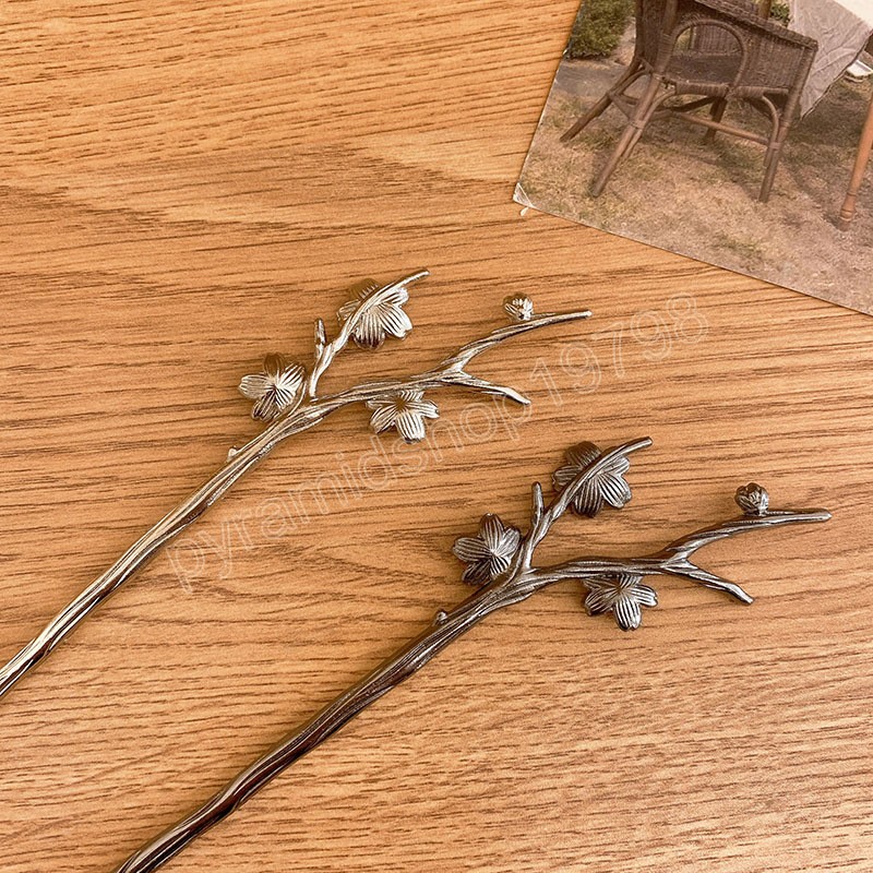 Traditional Chinese Style Peach Blossom Branch Hair Stick Ancient Metal Flower Hairpin Hanfu Hair Accessories Hair Forks