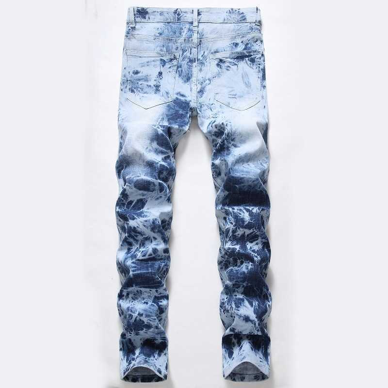 Autumn New Jeans Men's Blue Stretch Biker Trousers Broken Hole Jeans Fashion Popular Men Denim Pants Big Size 29-42 HKD230812