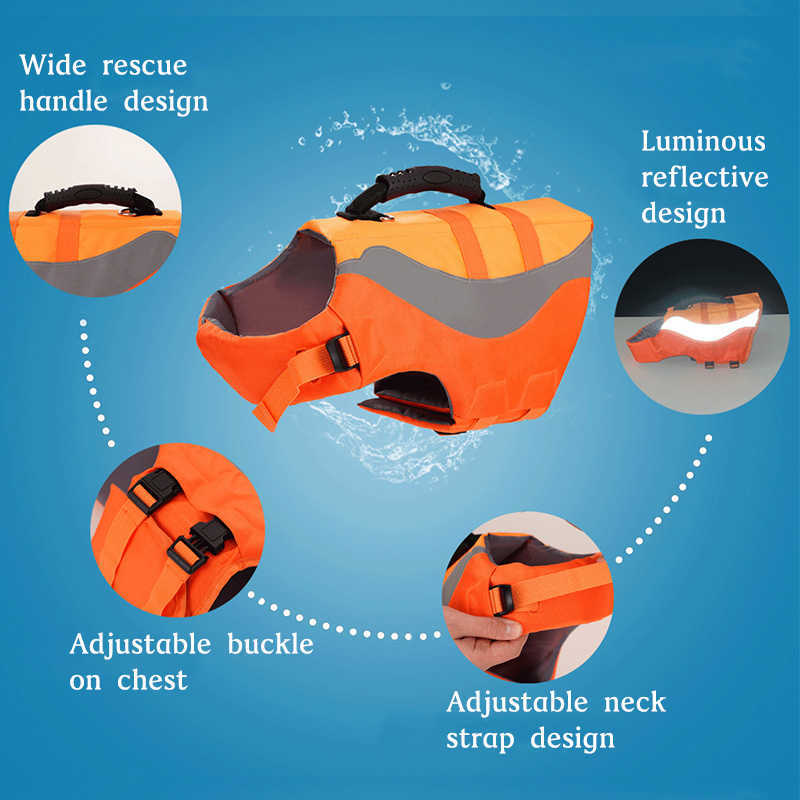 Mysudui Summer Pet Dog Life Jacket Reflective Swimsuit Night Travel Travel Anti Shedding Life Jacket Rescue Rescue Handl