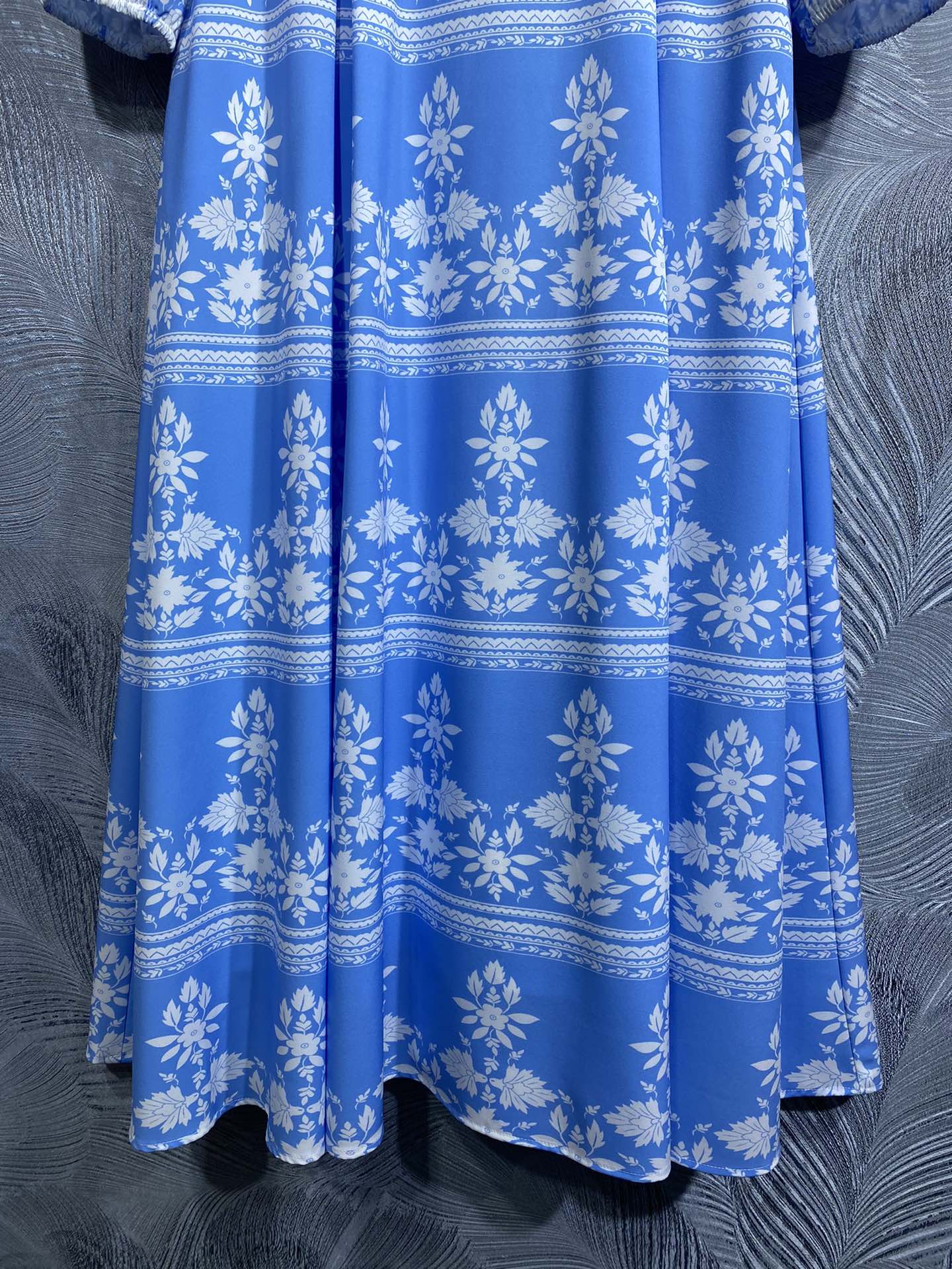 Early Autumn Dress New Designer robe Style Long Sleeve Positioning Print Dress Elegant and Atmospheric Blue Round Neck Long Dress