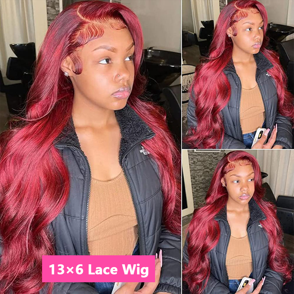 30 Inch 99j Burgundy Body Wave Lace Front Human Hair Wig Colored Glueless Hair Wigs for Women 180%density Red 13x4 13x6 Hd Lace Frontal Wig