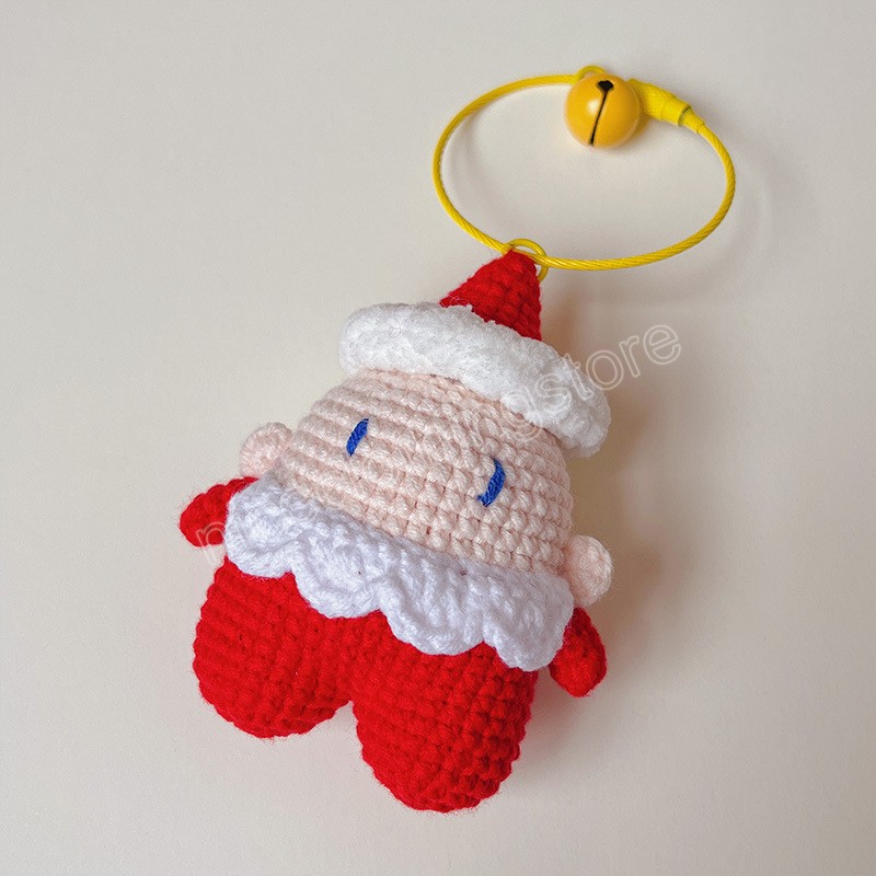 Dessin animé Père Noël Porte-clés Crochet Fait À La Main Accrocher Ornement Pour Poignée Sac Décor De Noël Tricoté Jouet Ornements Enfants Nouvel An Cadeau