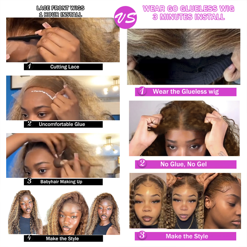 Pre Cut Highlight Wig Curly Human Hair 220%density 13x4 Deep Wave Bleached Knots Glueless Wigs 7x5 Pre Plucked Wear and Go Human Hair Wigs