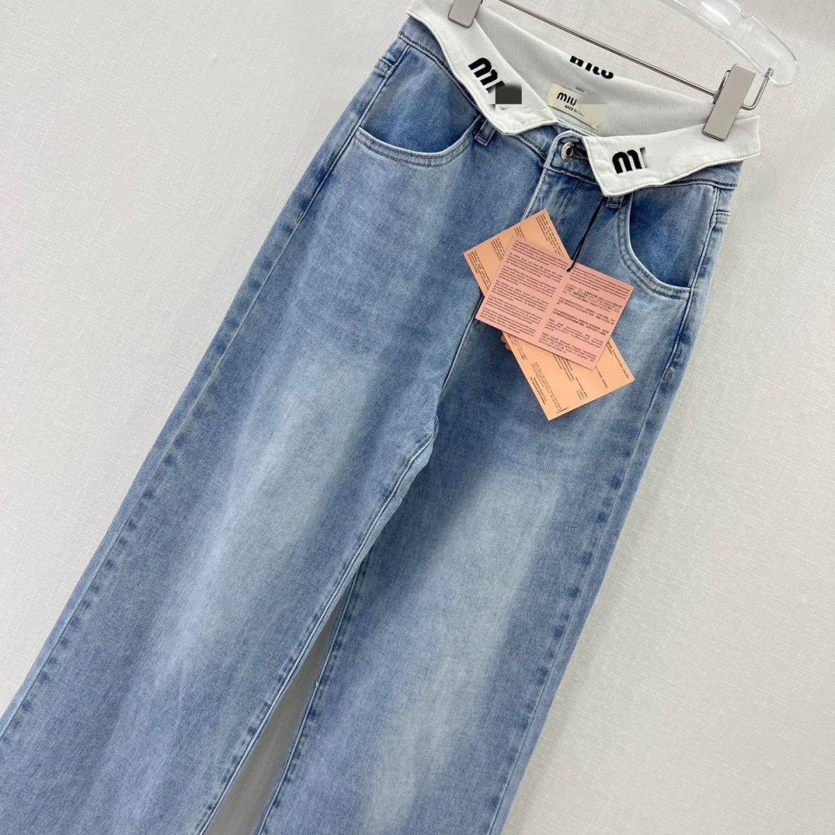 2023-Flipped mi embroidered straight leg jeans with retro washed style, slim and versatile long pants with high waist and wide legs