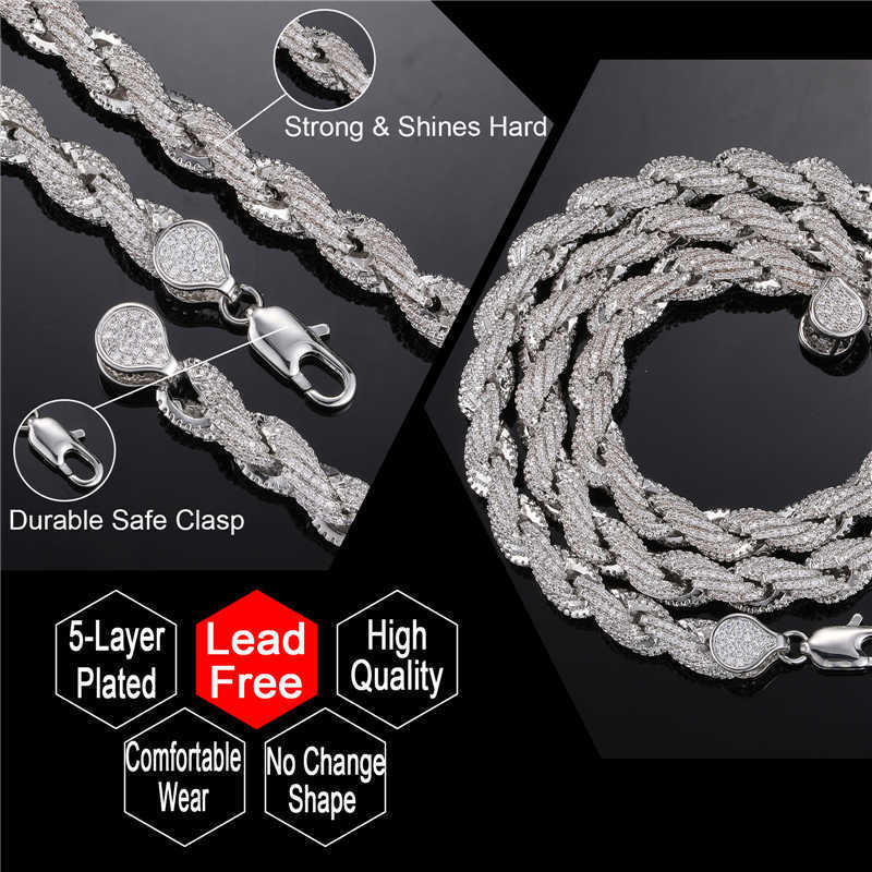 Hip Hop 8 mm bling aaa cubic zirconia corde twist chaîne glacée bracelet collier de luxe pour hommes