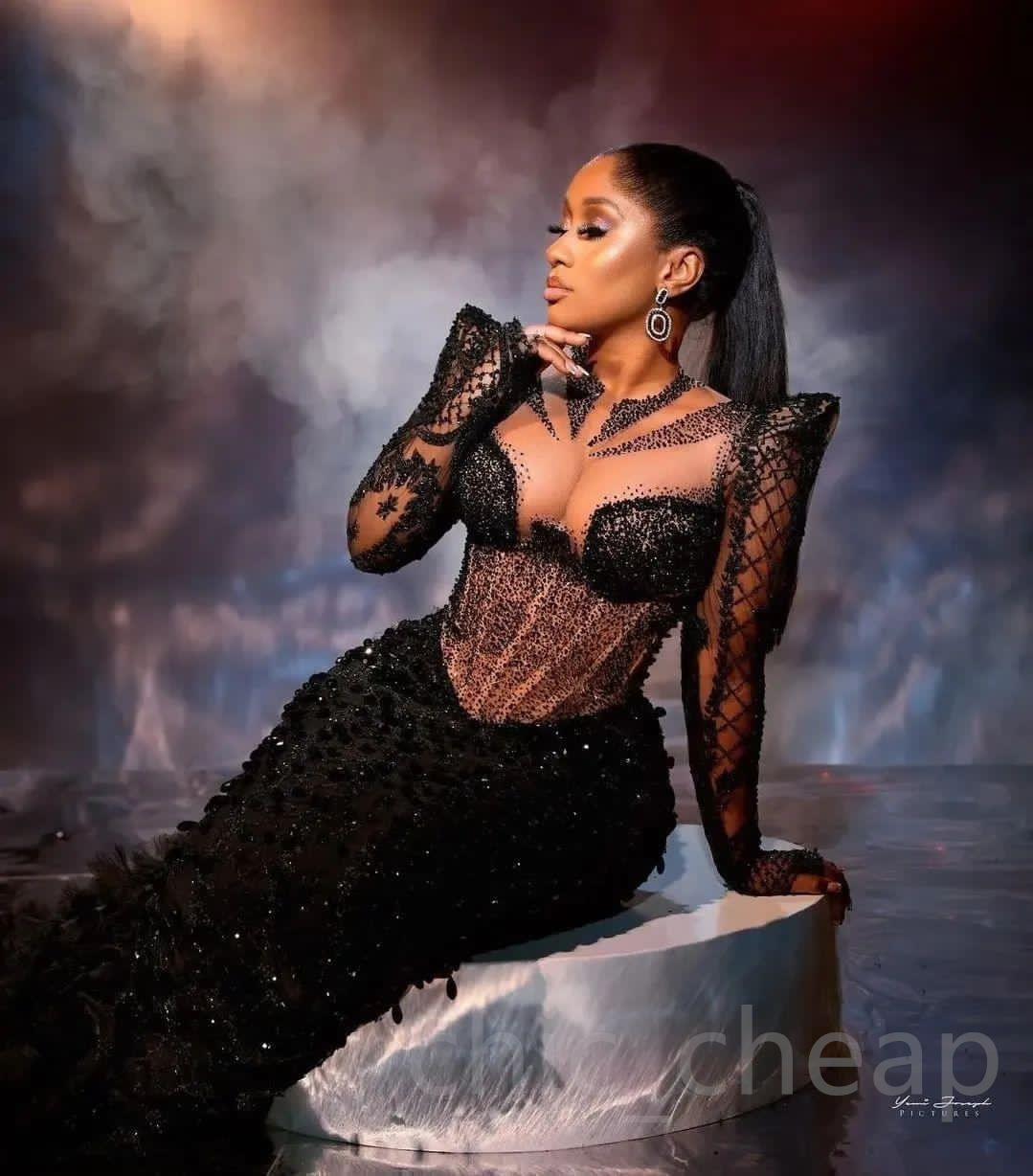 2023 August Aso Ebi Mermaid Black Prom Dress Sequined Lace Beaded Evening Formal Party Second Reception Birthday Engagement Gowns Dresses Robe De Soiree ZJ794