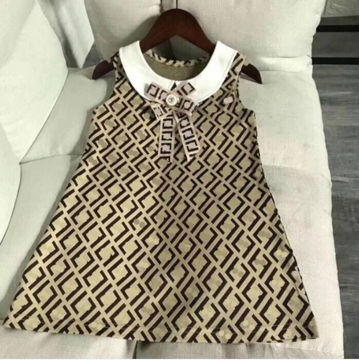 Cute Summer Baby Girls Sleeveless Dress With Bowtie Letters Printed Girl Vest Dresses Clothes Kids Princess Skirts 2-10 years