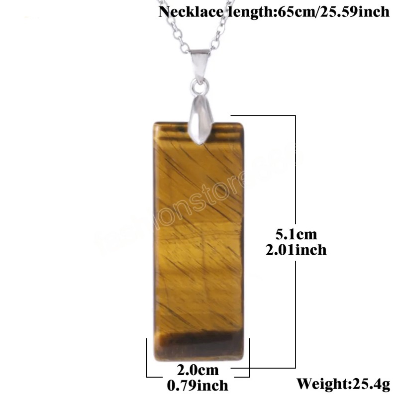 Natural Stone Rectangle Pendant Necklace For Man Pillar Crystal Pendants Rostfritt stålkedja Halsband smycken