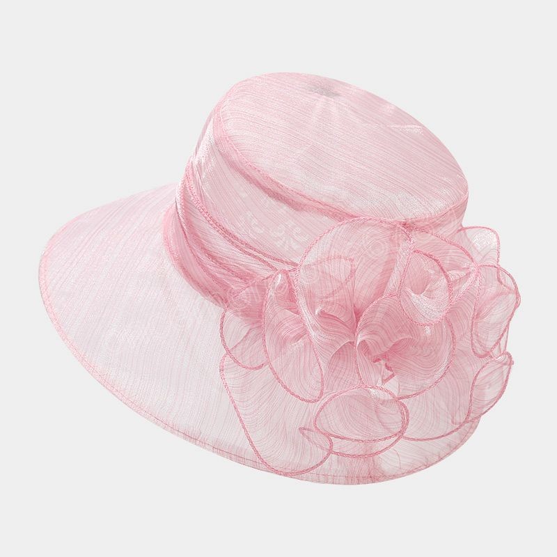 Fashion New Elegant Bow Lady Hat Summer Organza Wide Brim Sunscreen Hats for Women Church Wedding Beach Sun Cap Foldable