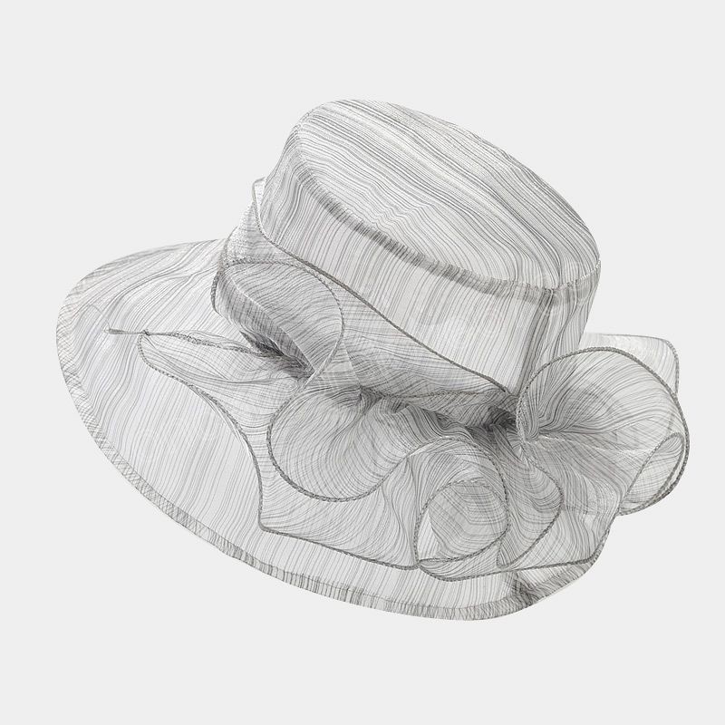 Fashion New Elegant Bow Lady Hat Summer Organza Wide Brim Sunscreen Hats for Women Church Wedding Beach Sun Cap Foldable