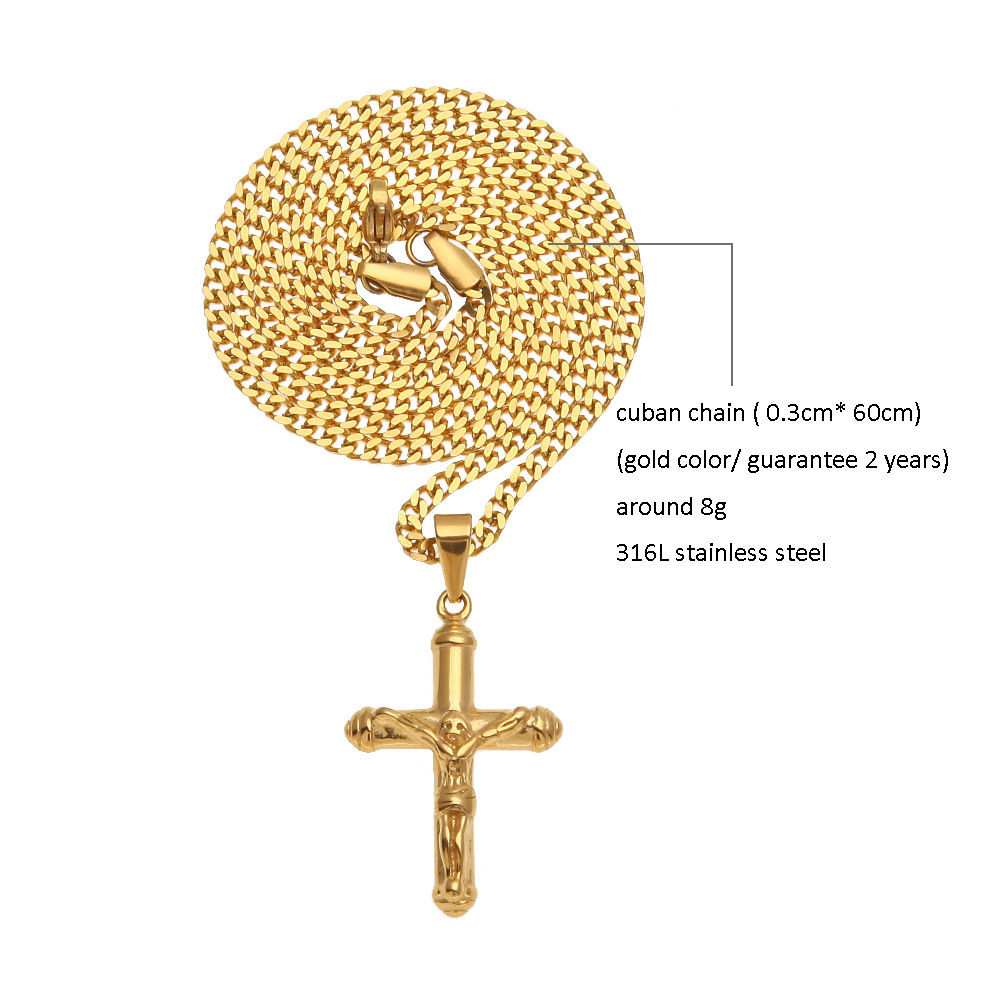 Jesus Cross Necklace Gold Plated Stainless Steel Pendant Fashion Religious Faith Necklaces Mens Hip Hop Jewelry2595