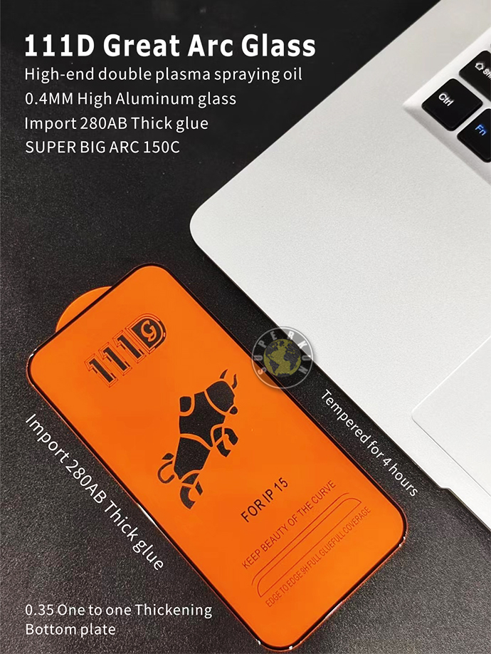 111d Cover Full Cover Temped Glass Super Big Arc Schermo Protector iPhone 15 14 13 12 Mini Pro 11 XR XS Max Samsung Galaxy A14 A24 A34 A54 con scatola di carta