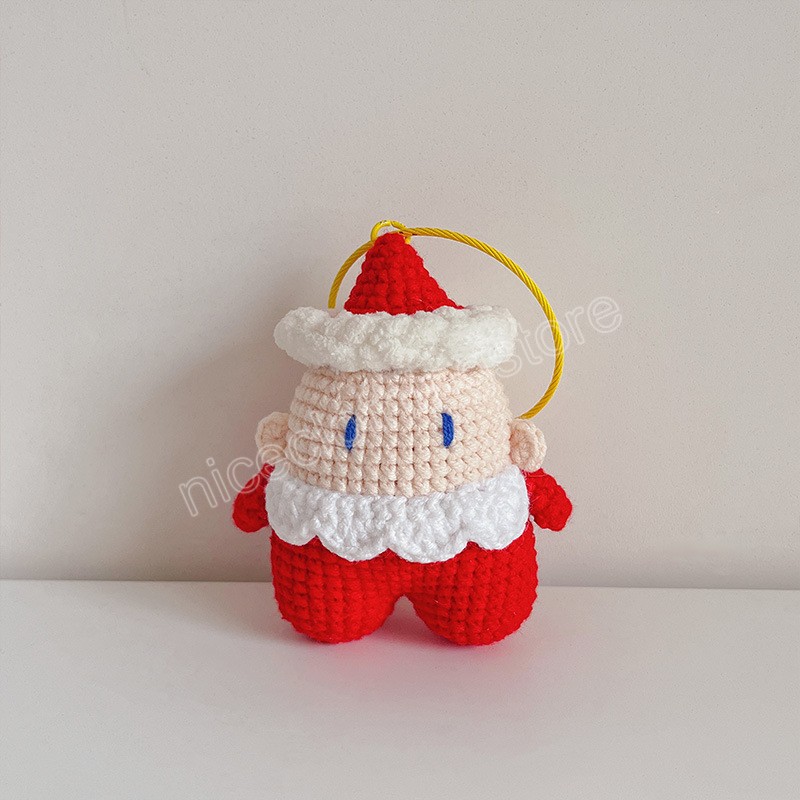 Dessin animé Père Noël Porte-clés Crochet Fait À La Main Accrocher Ornement Pour Poignée Sac Décor De Noël Tricoté Jouet Ornements Enfants Nouvel An Cadeau