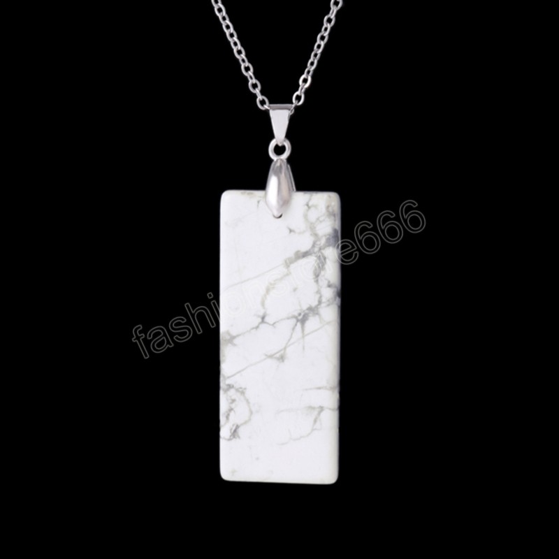 Natural Stone Rectangle Pendant Necklace For Man Pillar Crystal Pendants Rostfritt stålkedja Halsband smycken