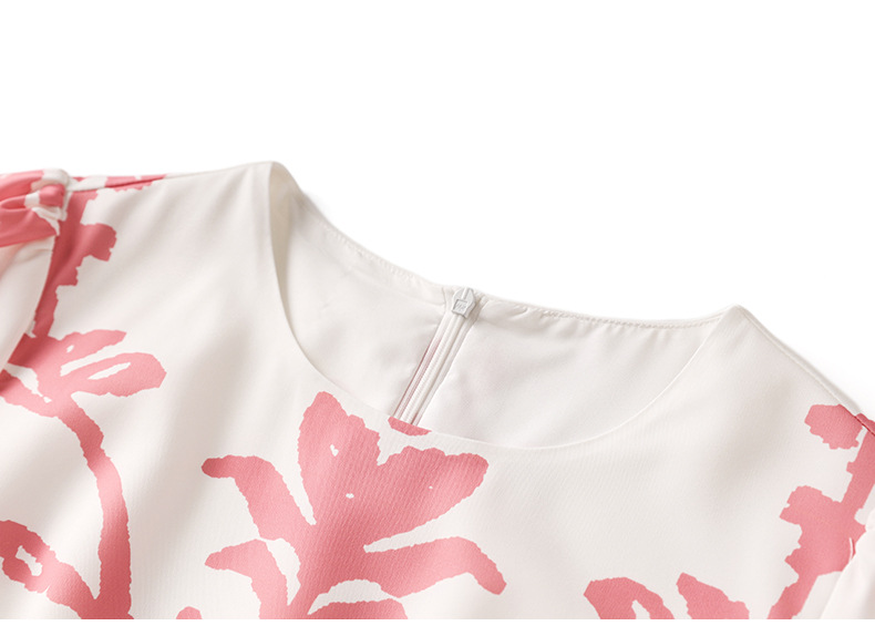 2023 Zomer roze bloemenprintjurk Korthek met korte mouwen Kniekleten casual jurken W3Q064709