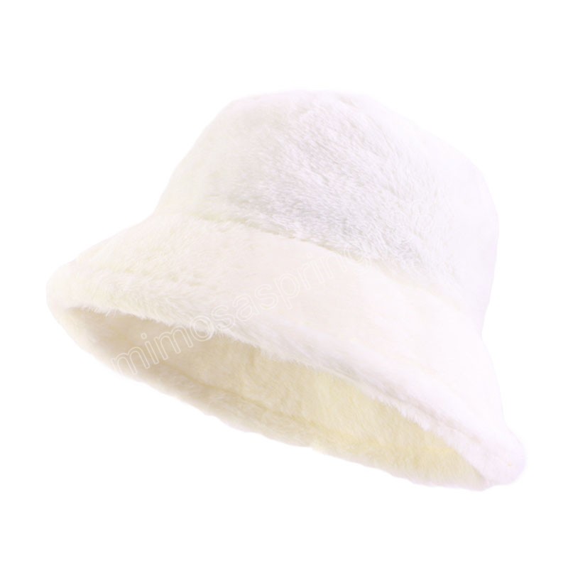 New Winter Faux Fur Bucket Hat Fisherman Soft Warm Cap Outdoor Sunscreen Hats Women Solid Thickened Caps Stylish Panama Bucket