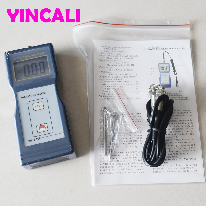 اختبار عدادات الاهتزاز الرقمي حديثًا VM-6310 Vibrometer مع نطاق أداة قياس الاهتزاز 0.01 ~ 199.9mm/s RMS VM6310